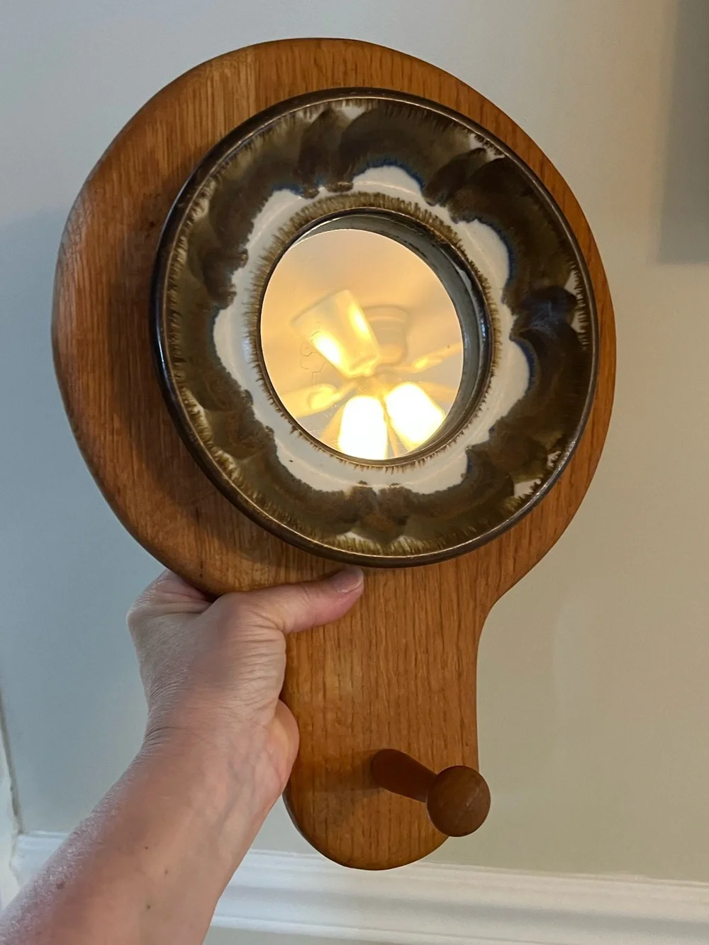 Vintage Evangel Art Pottery Mirror Wall Hanger Wood with Hook